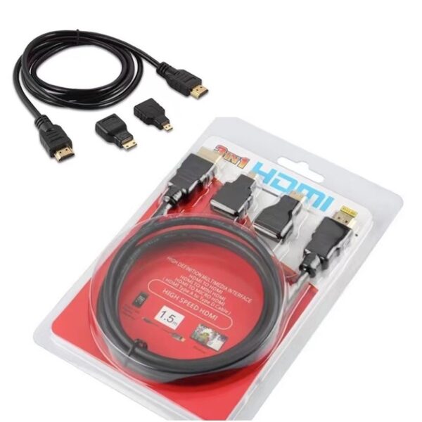 3 em 1 Cabo HDMI De Borracha Com Adaptadores REF: AL-2058 3IN1